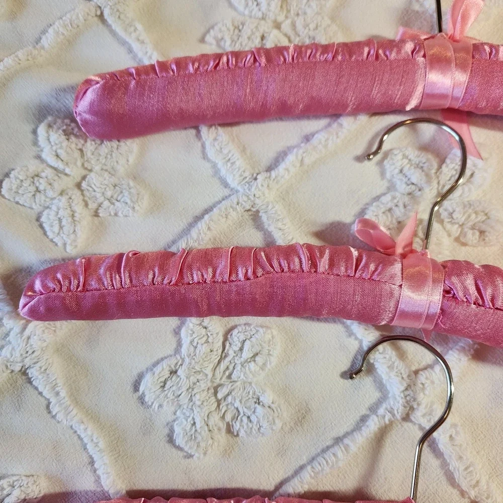 Fabric Padded Clothes‎ Hangers Satin Soft Pink Material Three Count 14.25